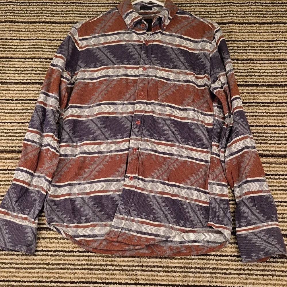 J CREW Grey‎ Brown Aztec Weave Cotton Flannel Small Slim Fit Long Sleeve Shirt